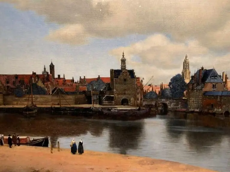Het schilderij "gezicht op Delft" van Johannes Vermeer