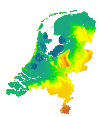 NAP kaart van Nederland met hoogteverschillen